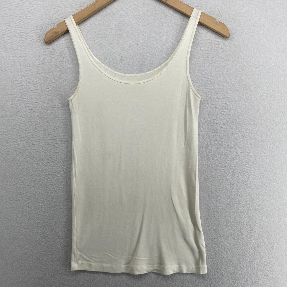 EILEEN FISHER Tank Top XS Slim Cami Ribbed Jersey Organic Cotton Shell Off White